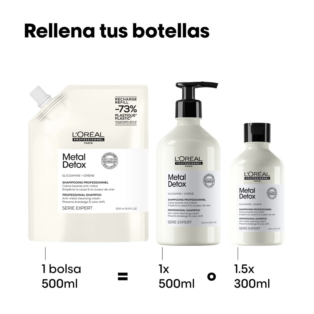 SHAMPOO REFILL L'ORÉAL PROFESSIONNEL METAL DETOX (REFILL DE SHAMPOO PARA TODO TIPO DE CABELLO CON QUIEBRE Y/O PROCESOS DE COLOR)